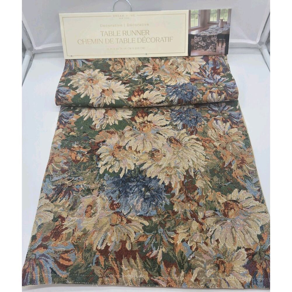 Vintage Style Jacquard Tapestry Floral Table Runner 16x80" Cottage Farmhouse